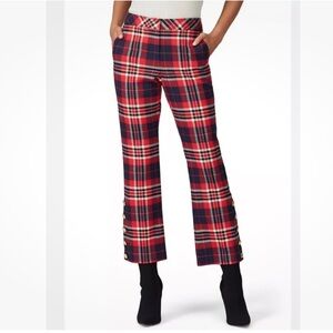Trina Turk Mercury Pants Ankle Plaid Tartan Red Navy Size 8 Womens Holiday Xmas